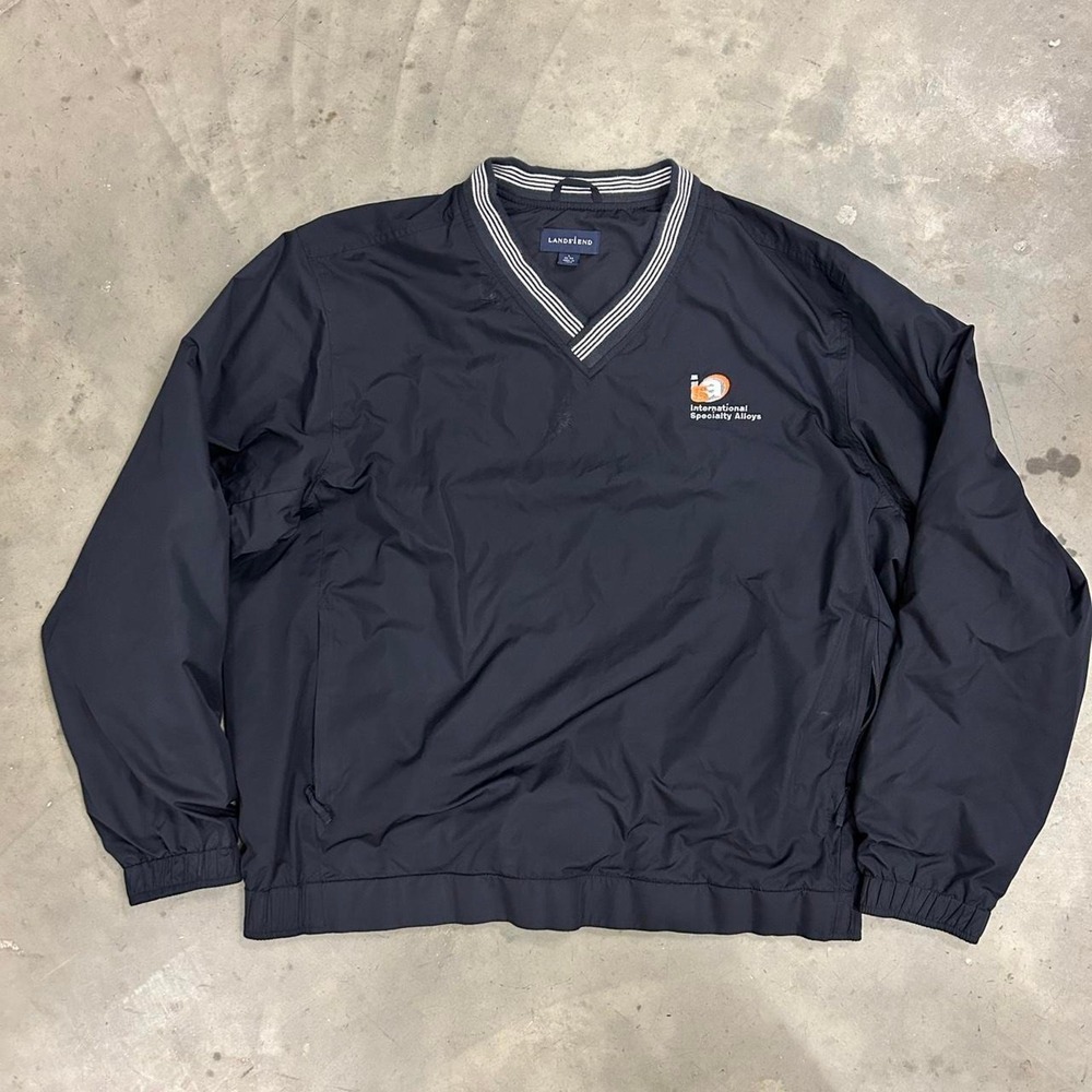 Vintage Lands End Navy Embroidered Size Large Pullover Windbreaker